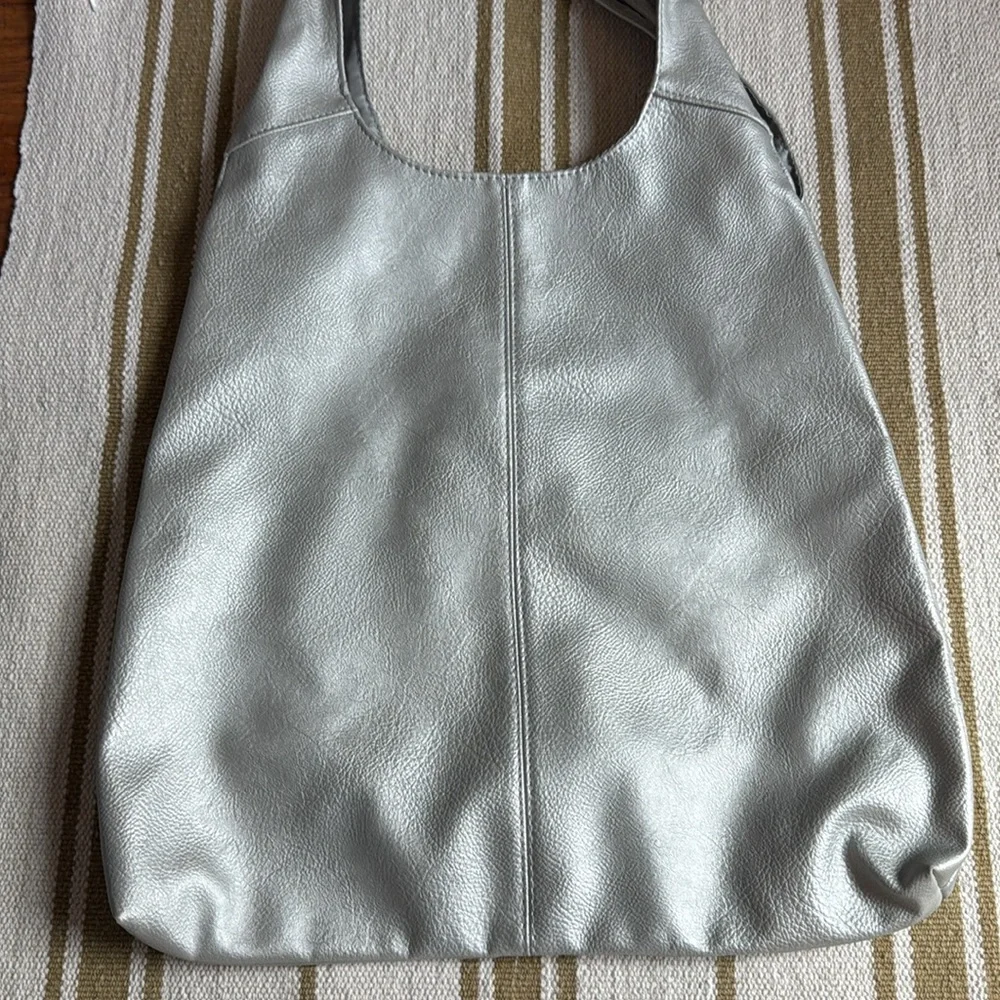 Silver faux Leather Tote Bag shoulder sack purse
